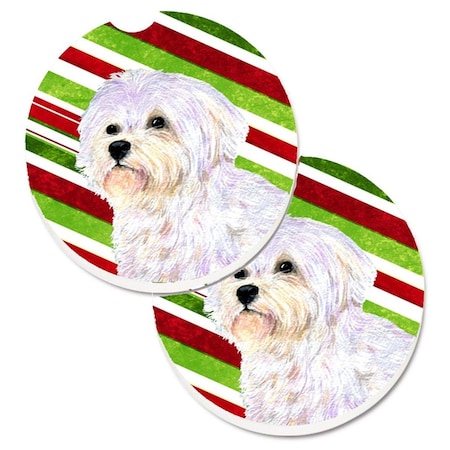 Carolines Treasures Maltese Candy Cane Holiday Christmas Set of 2 Cup Holder Car Coaster SS4550CARC